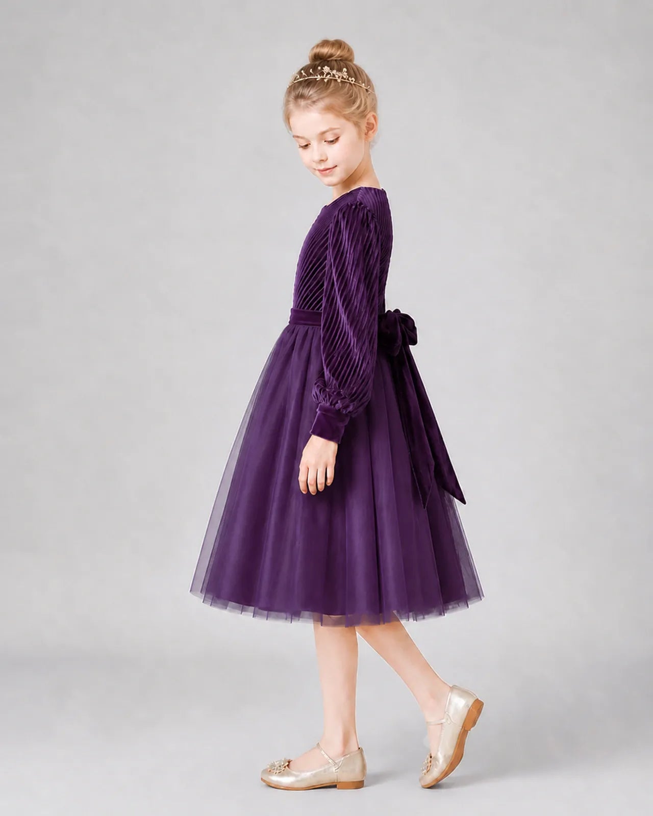 Grape Tulle A-line Girls Formal Dress Side View