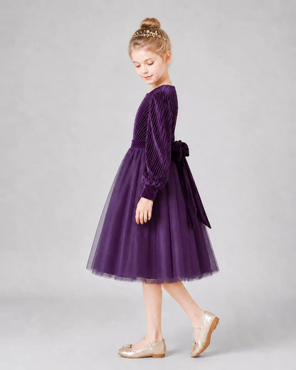 Grape Tulle A-line Girls Formal Dress Side View
