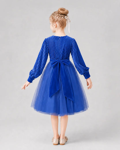 Royal Blue Tulle A-line Girls Formal Dress Back View