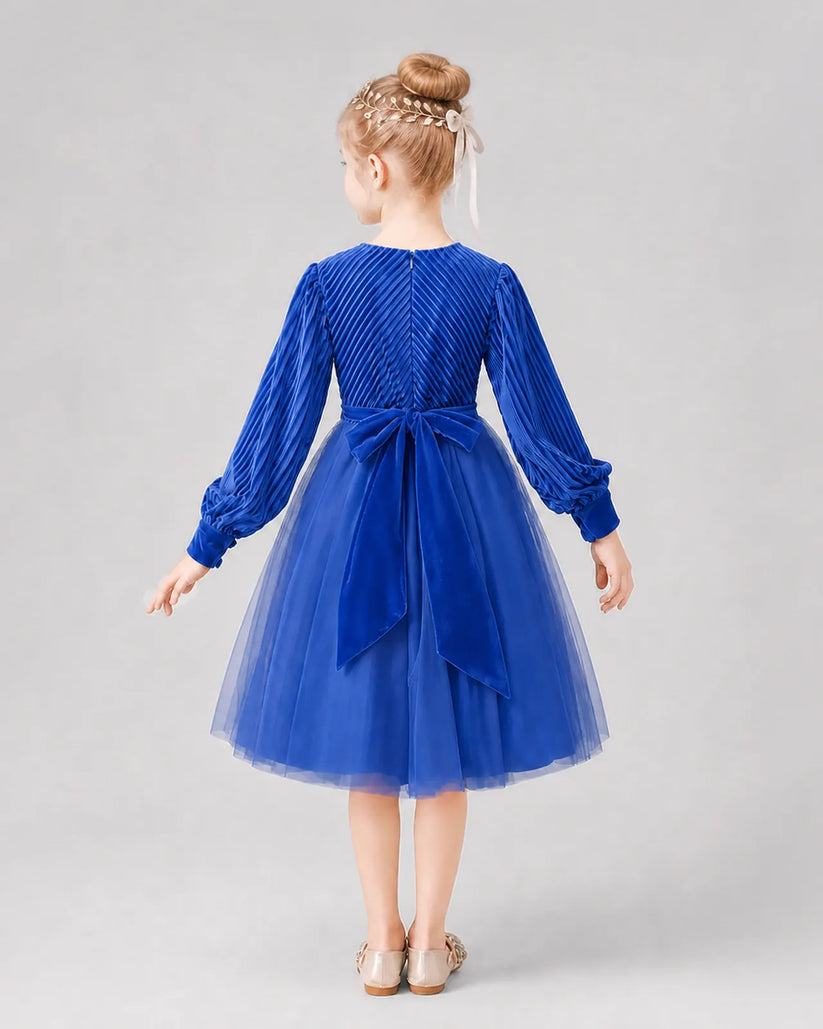 Royal Blue Tulle A-line Girls Formal Dress Back View