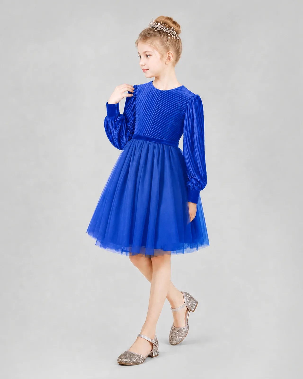 Royal Blue Tulle A-line Girls Formal Dress Front View