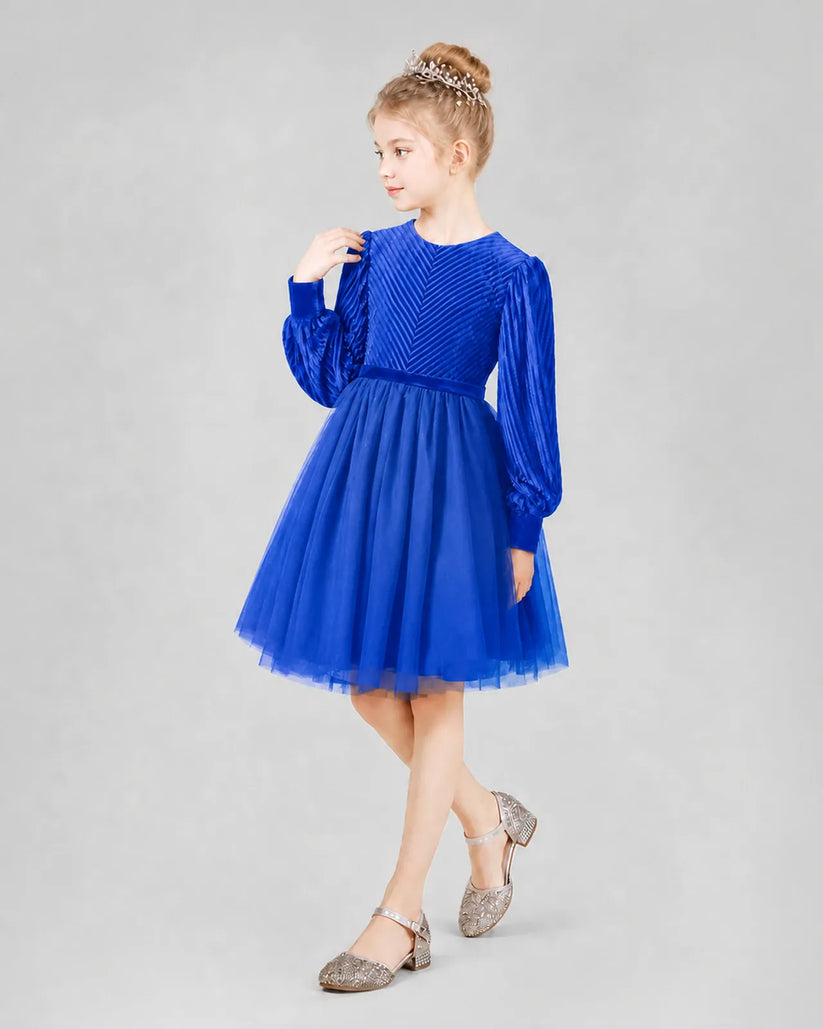 Royal Blue Tulle A-line Girls Formal Dress Front View