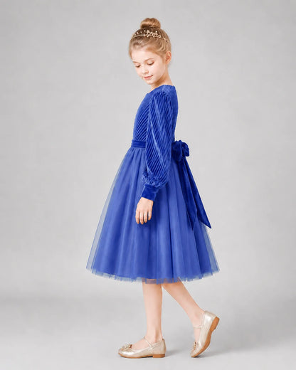 Royal Blue Tulle A-line Girls Formal Dress Side View