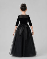 Black Velvet and Tulle A-Line Girls Formal Dresses Back View