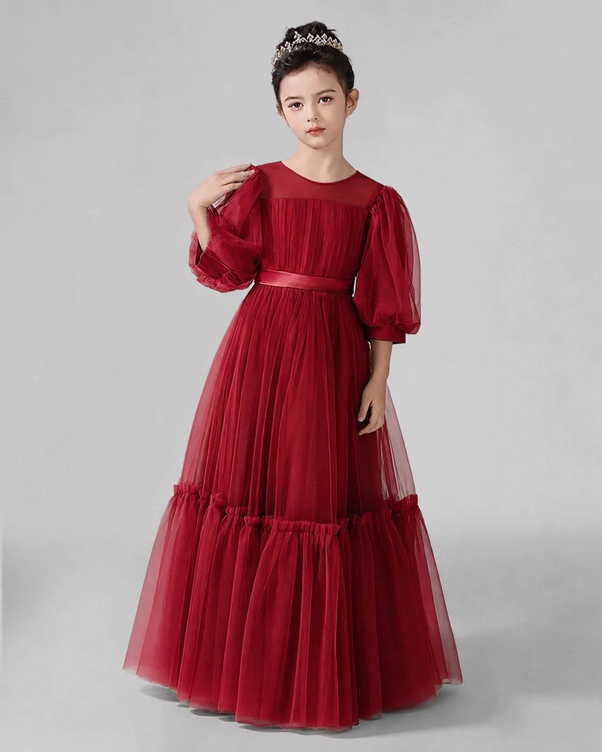 Windred Satin Tulle A-line Girls Formal Dress Side View