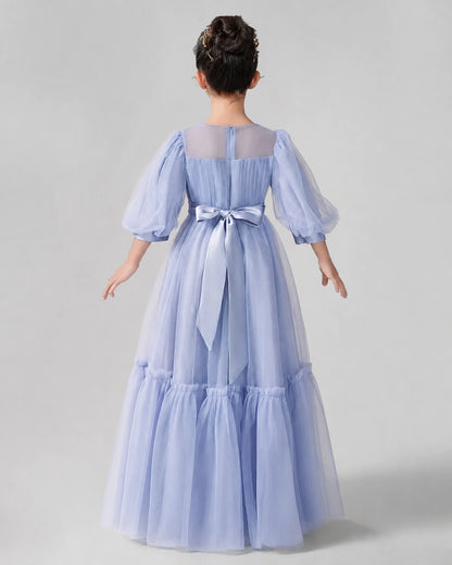 Lavender Satin Tulle A-line Girls Formal Dress Back View
