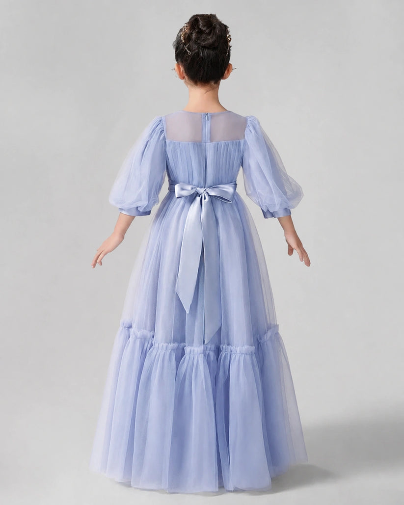 Lavender Satin Tulle A-line Girls Formal Dress Back View