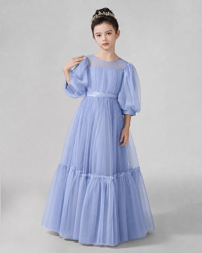 Lavender Satin Tulle A-line Girls Formal Dress Front View