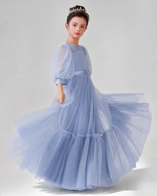 Lavender Satin Tulle A-line Girls Formal Dress Side View