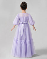 Lilac Satin Tulle A-line Girls Formal Dress Back View