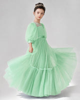 Mint Green Satin Tulle A-line Girls Formal Dress Side View