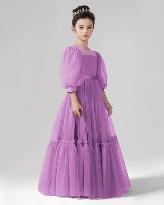 Purple Tulle A-line Girls Formal Dress Side View