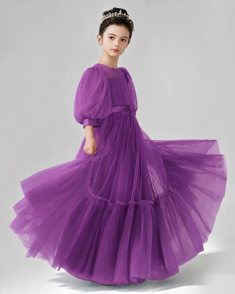 Purple Tulle A-line Girls Formal Dress Side View