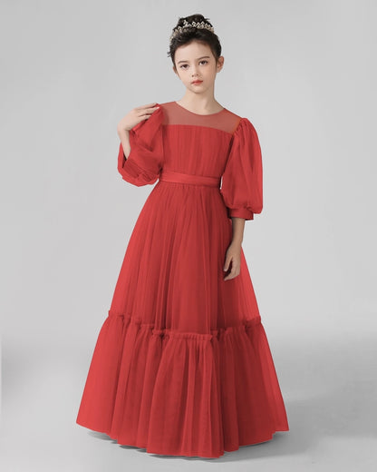 Red Tulle A-line Girls Formal Dress Front View
