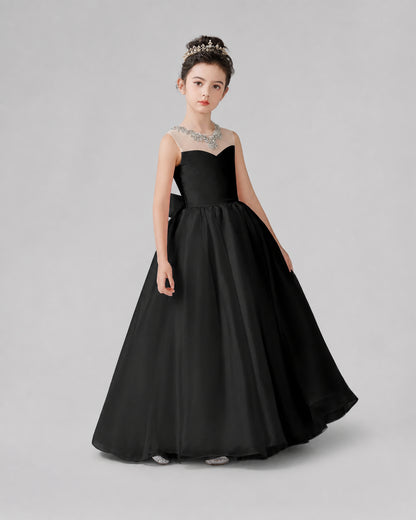 Black organza ball gown girls formal dresses front view