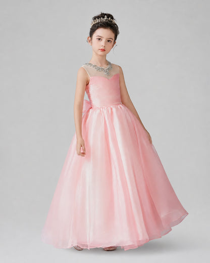 Pink Organza Ball Gown Girls Formal Dresses Front View
