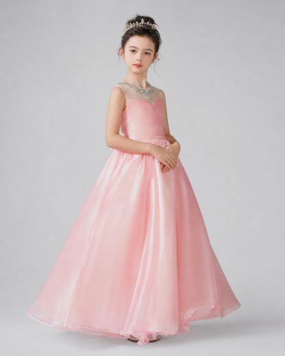 Pink Organza A-Line Girls Formal Dresses