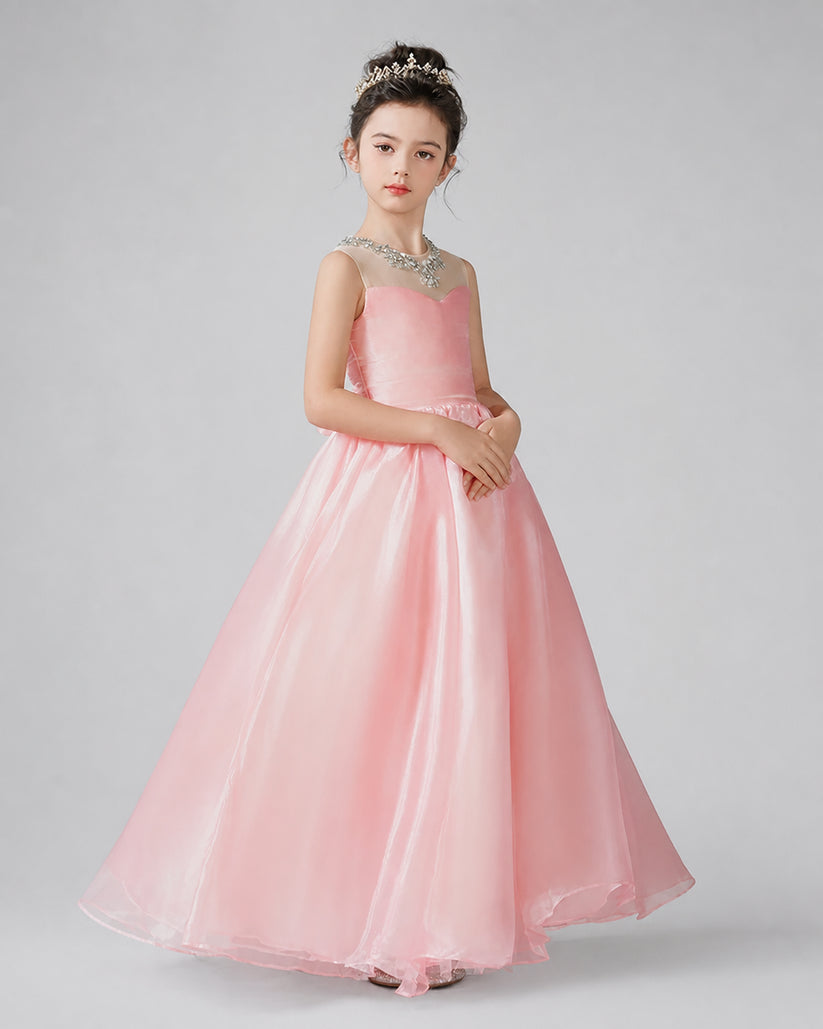 Pink Organza A-Line Girls Formal Dresses
