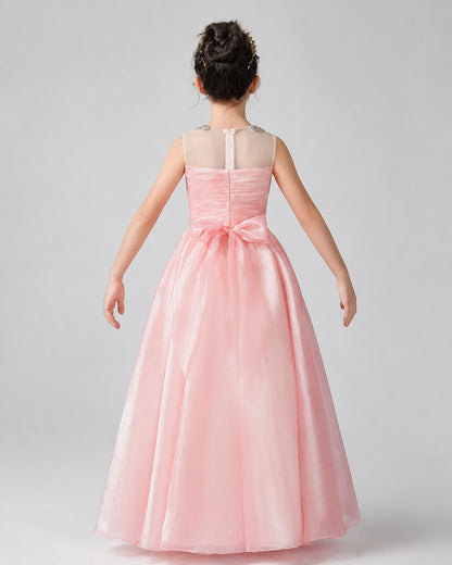 Pink Organza A-Line Girls Formal Dresses Back View