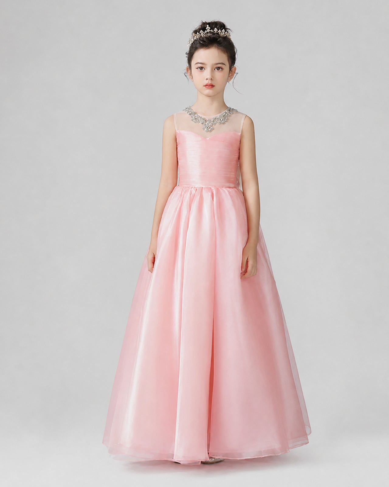 Pink Organza A-Line Girls Formal Dresses