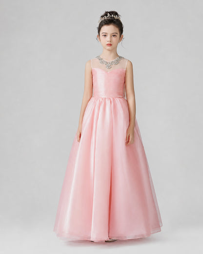 Pink Organza A-Line Girls Formal Dresses