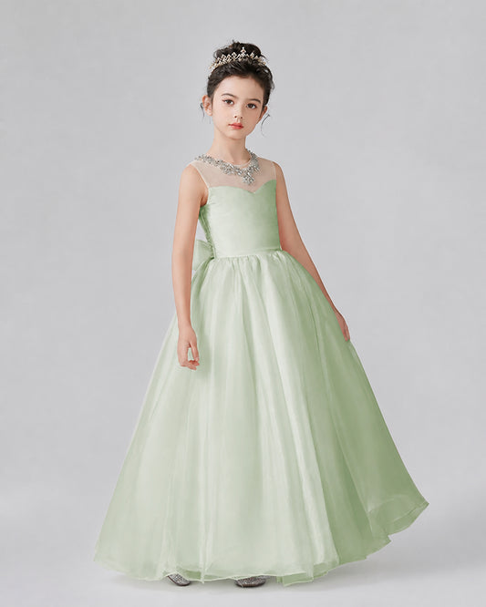 Dideyttawl Girls Formal Dress with Crystal Beaded Neck and Flowing Organza Skirt