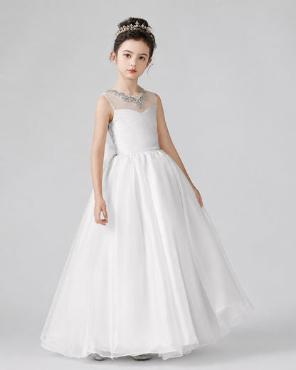 White Organza A-Line Girls Formal Dresses Front View