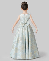 Baby Blue Satin Floral A-Line Girls Formal Dresses Back View