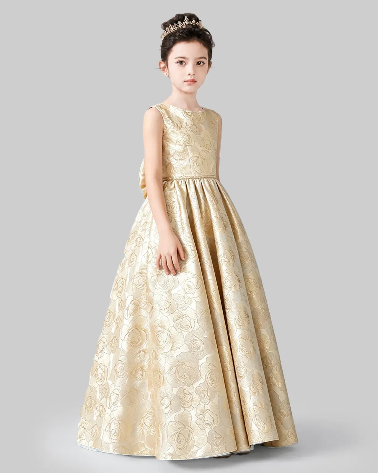 Daffodil jacquard A-line girls formal dresses side view