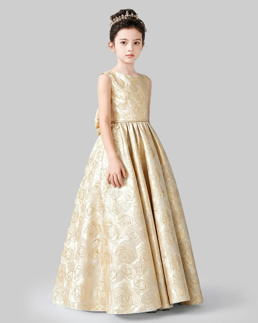 Daffodil jacquard A-line girls formal dresses side view