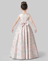 Pink satin floral A-line girls formal dresses Back View