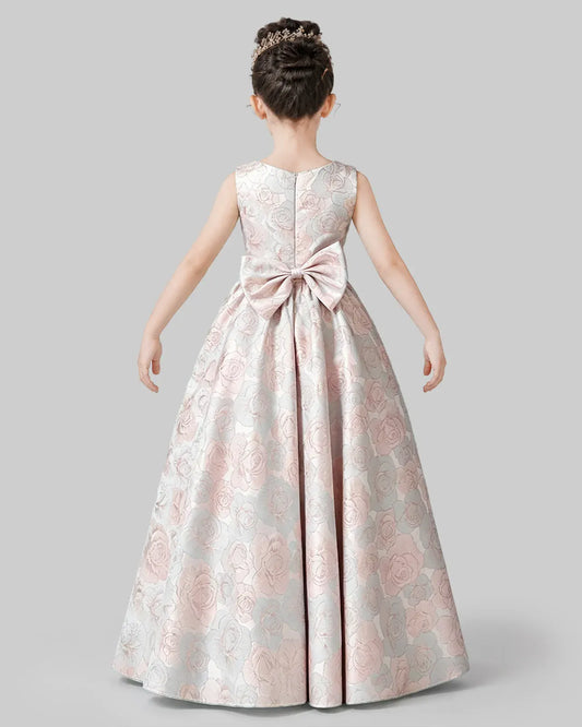 Dideyttawl Girls Formal Dress with Sleeveless Jacquard Bodice and Big Back Bow