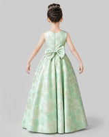 Sage Green Jacquard A-Line Girls Formal Dresses Back View