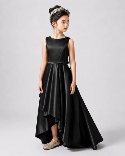 Black Front Satin Flower Girls Dress