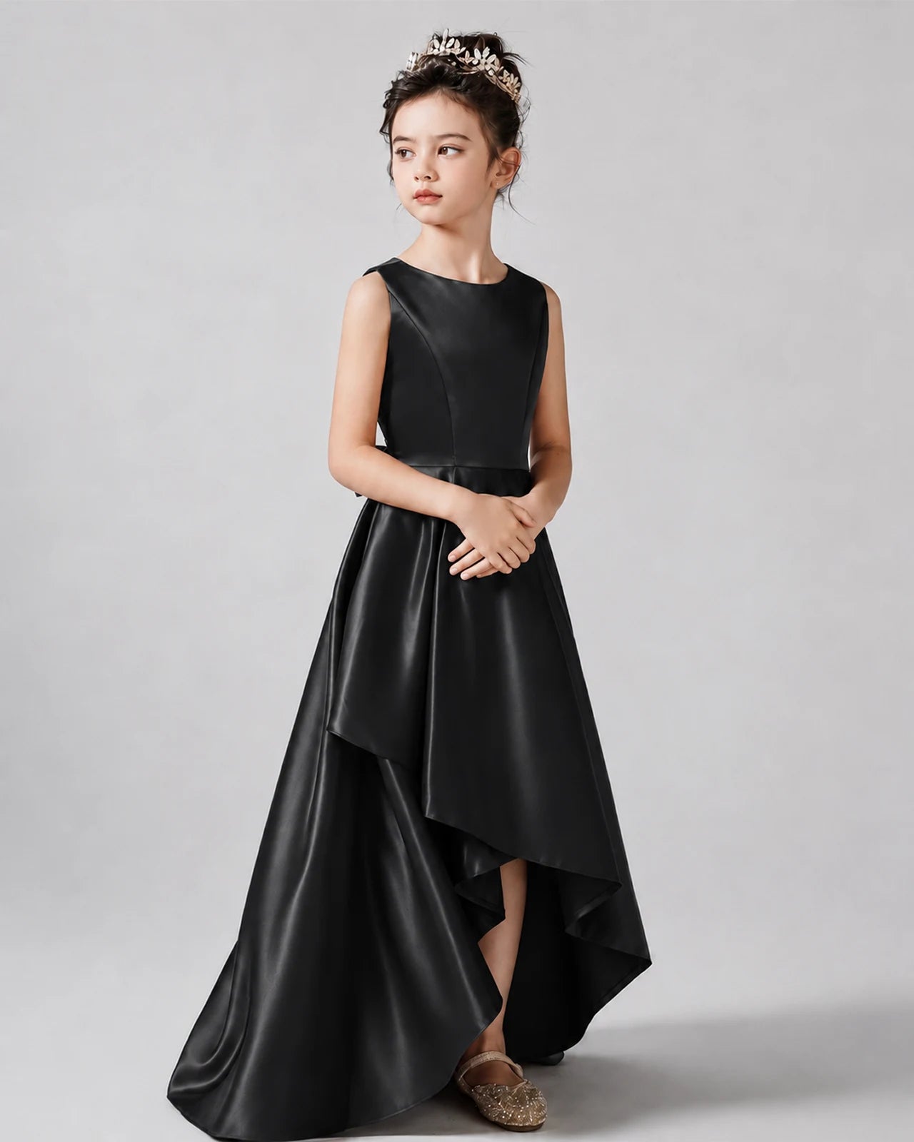Black Side Satin Flower Girls Dress