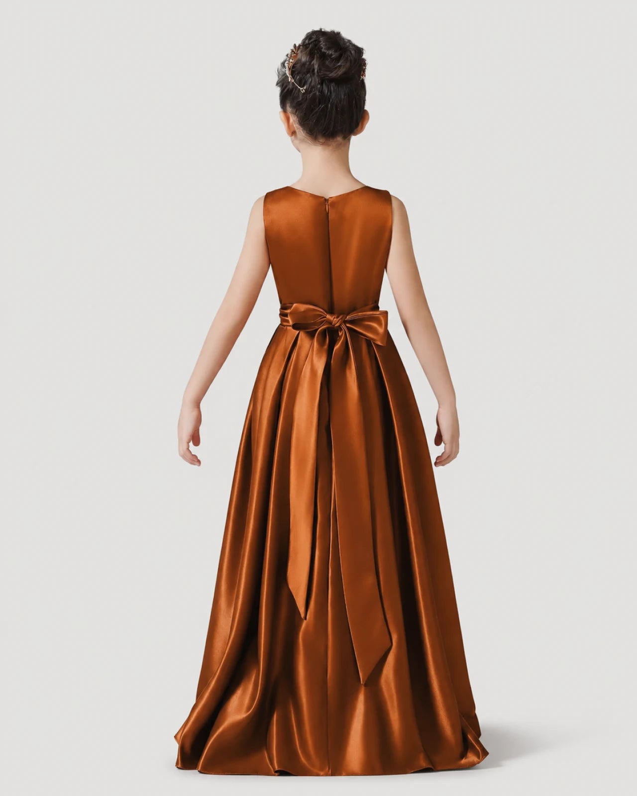 Burnt Orange Back Satin Flower Girls Dress
