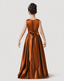 Burnt Orange Back Satin Flower Girls Dress