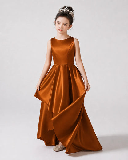 Burnt Orange Front Satin Flower Girls Dress
