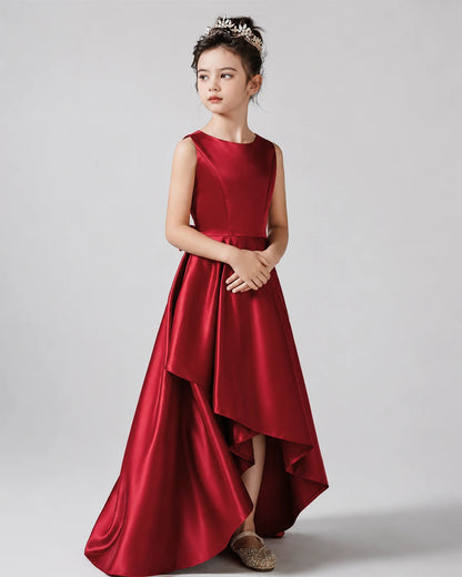 Burqundy Side Satin Flower Girls Dress