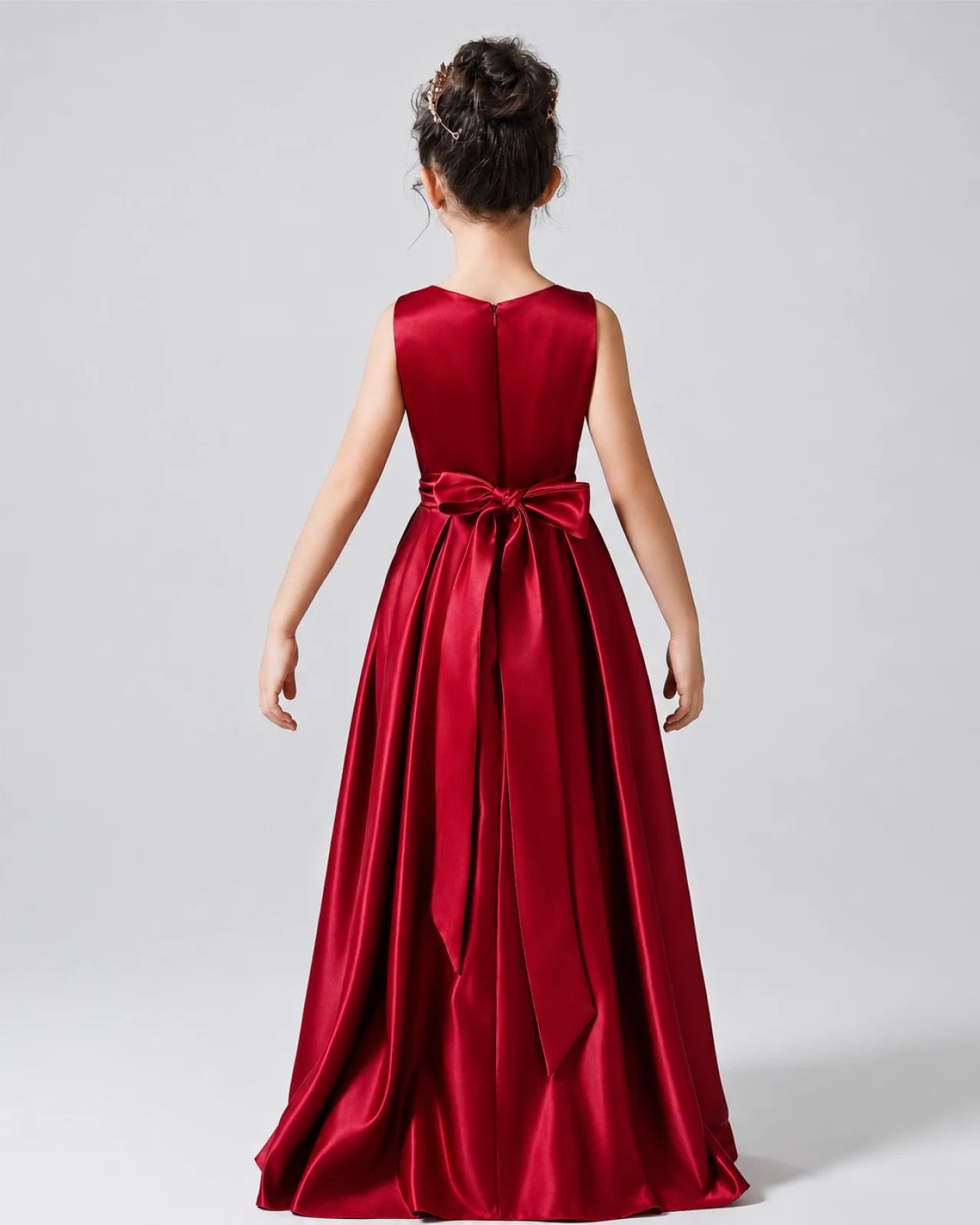Burqundy Back Satin Flower Girls Dress