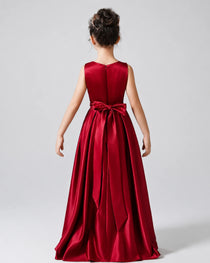 Burqundy Back Satin Flower Girls Dress