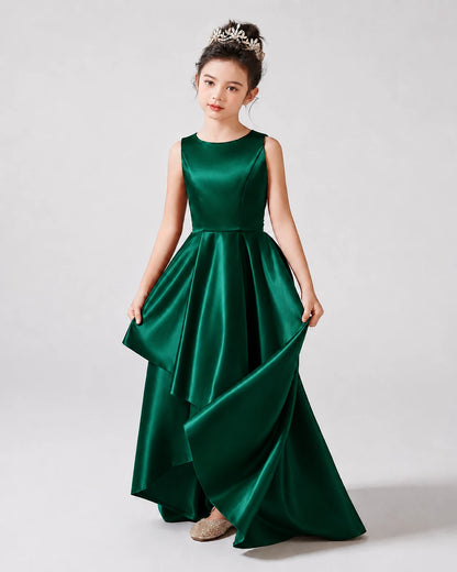 Dark Green Front Satin Flower Girls Dress