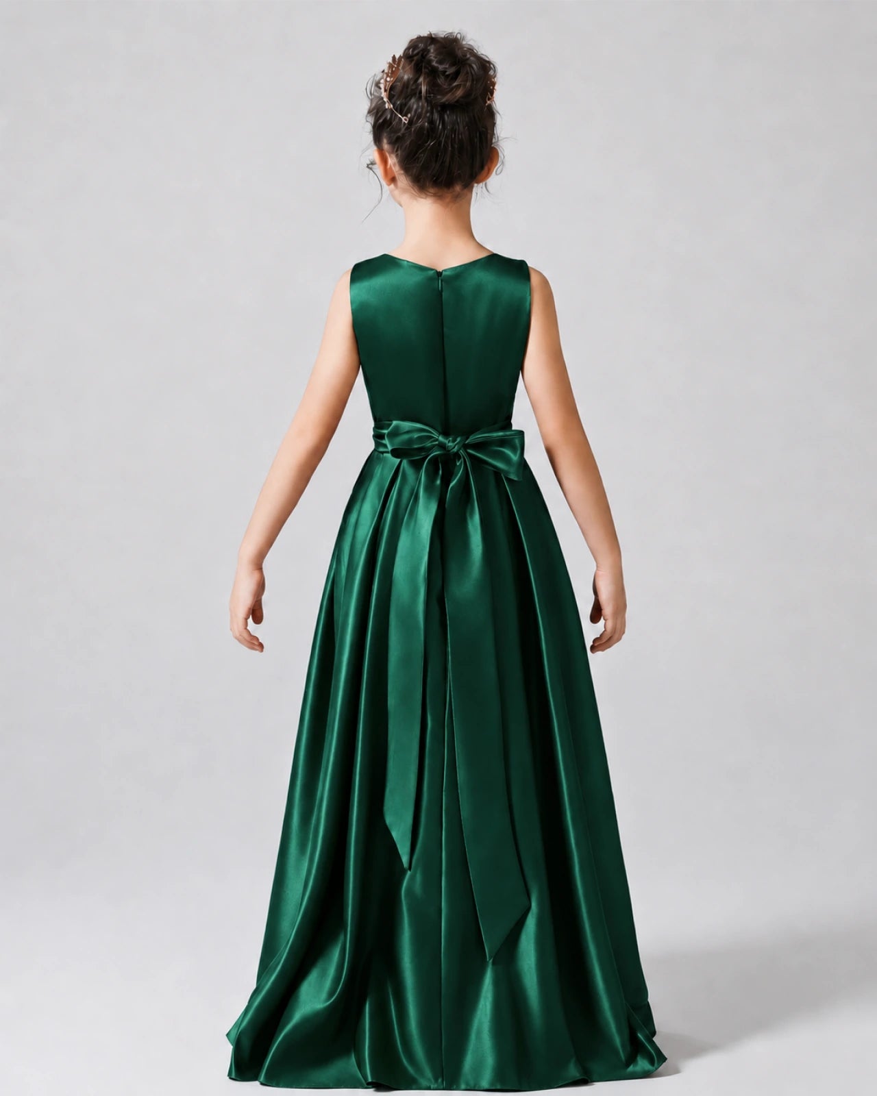 Dark Green Back Satin Flower Girls Dress