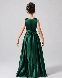 Dark Green Back Satin Flower Girls Dress