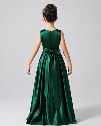 Dark Green Back Satin Flower Girls Dress