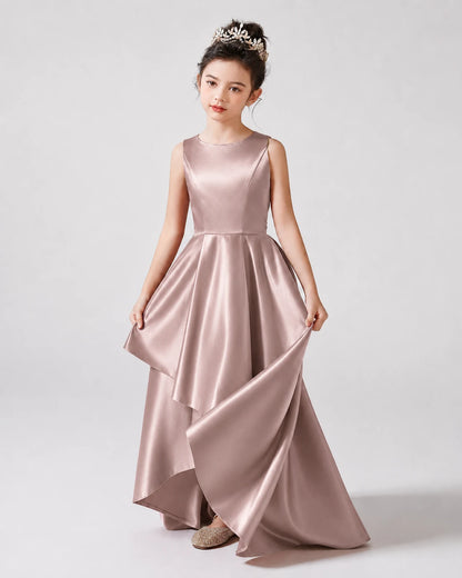Dusty Rose Front Satin Flower Girls Dress