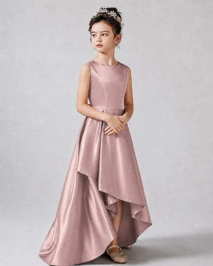 Dusty Rose Side Satin Flower Girls Dress
