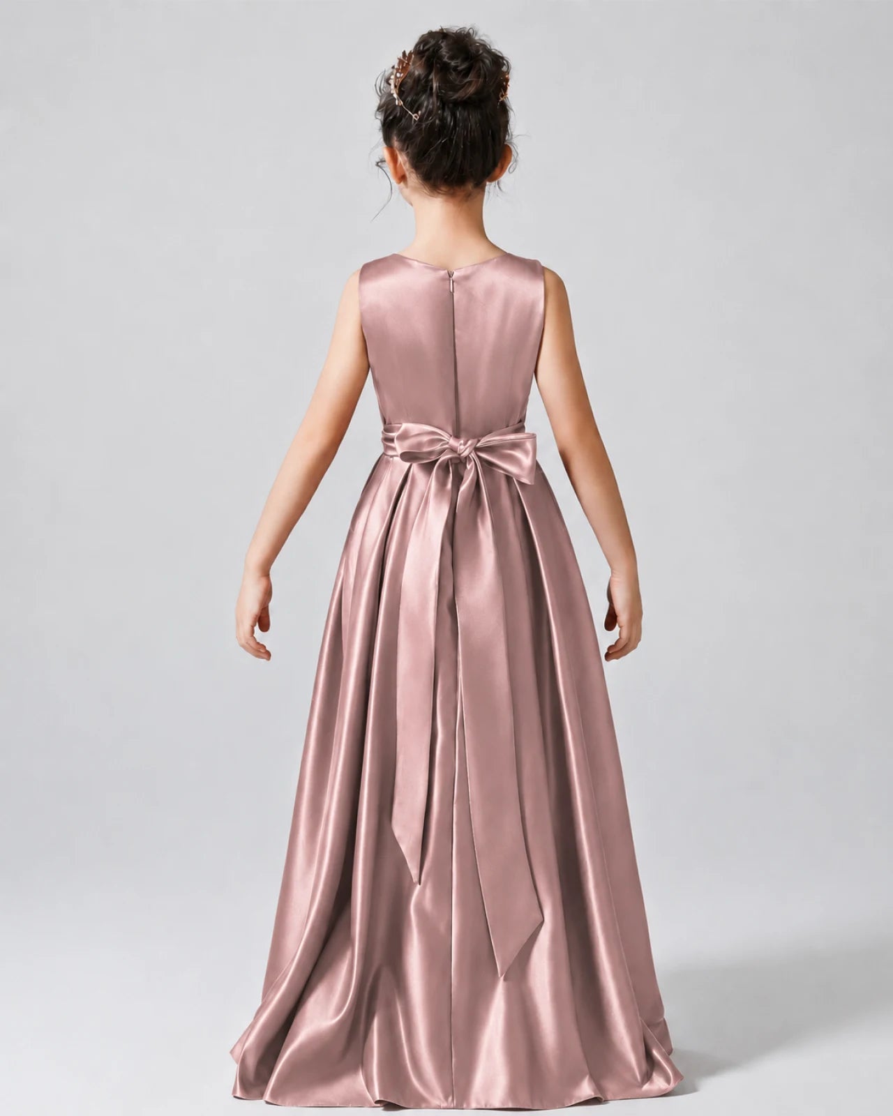 Dusty Rose Back Satin Flower Girls Dress
