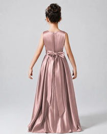 Dusty Rose Back Satin Flower Girls Dress