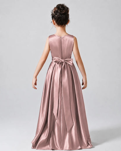 Dusty Rose Back Satin Flower Girls Dress